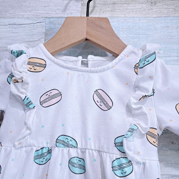 Silkberry Baby Macaron Ruffle 2 Pc Dress White Organic Cotton Baby Girl 12M-18M - Picture 2 of 6